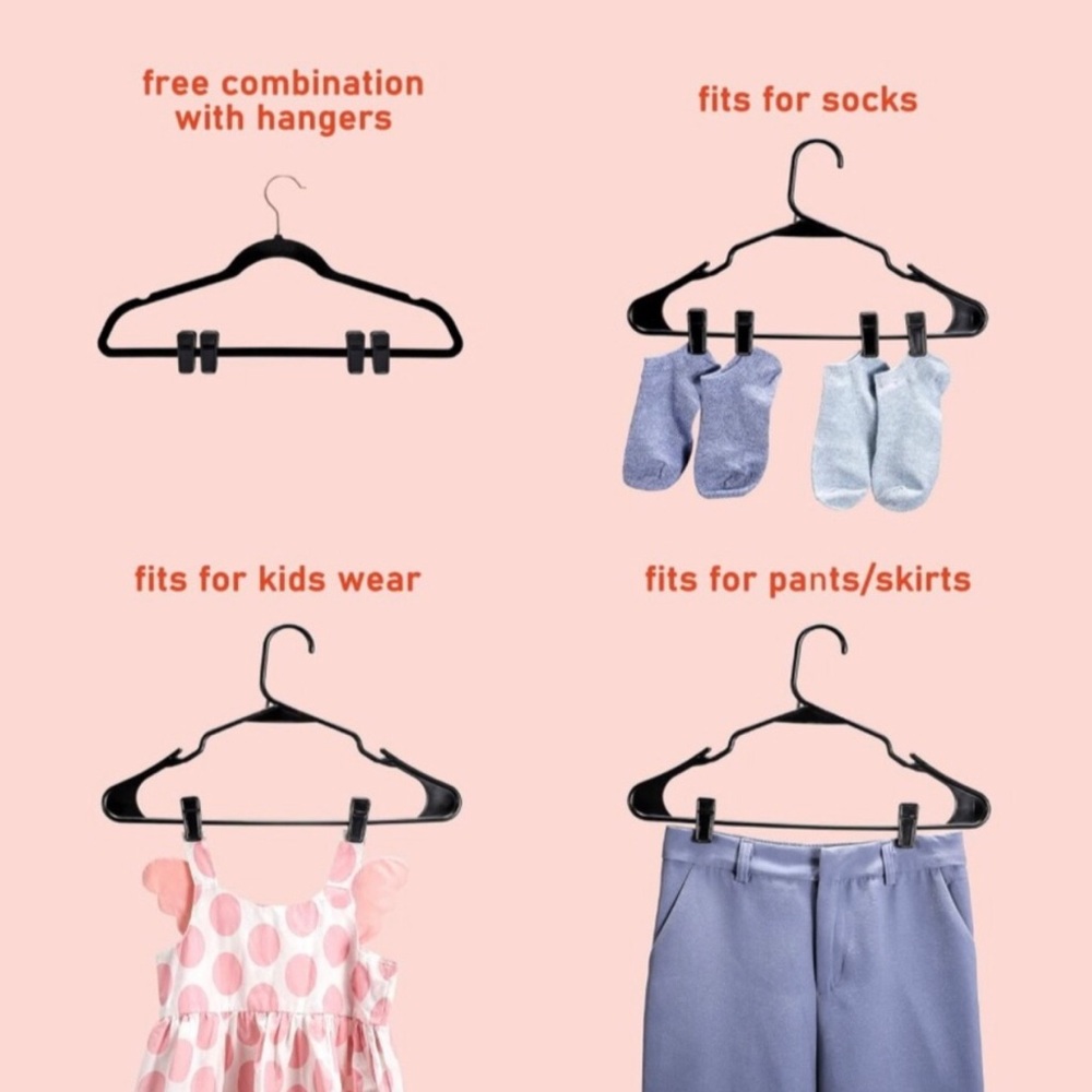 Set/24 Flat Thin Felt Velvet Hanger Clips for Pants and Skirts